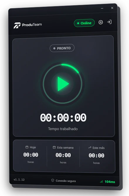 App do ProduTeam para Windows, por cima do painel com o custo do tempo parado da equipe em reais