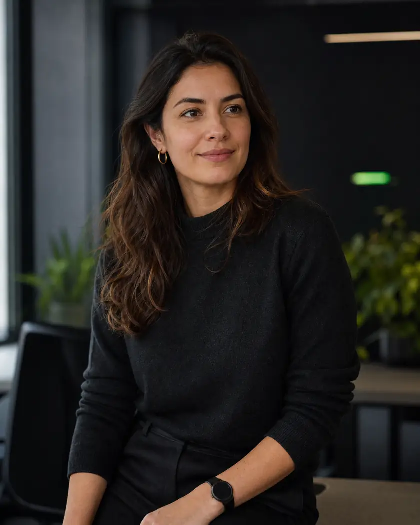 Mulher sorrindo em um escritório, ao lado das perguntas sobre preço do ProduTeam